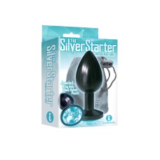 The 9's the Silver Starter Anodized Bejeweled Stainless Steel Plug - Aqua