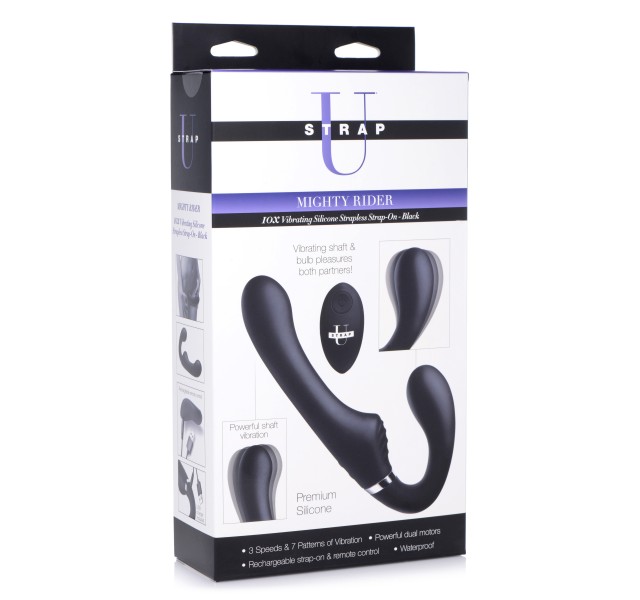 10x Mighty Rider Vibrating Strapless Strap-on Black