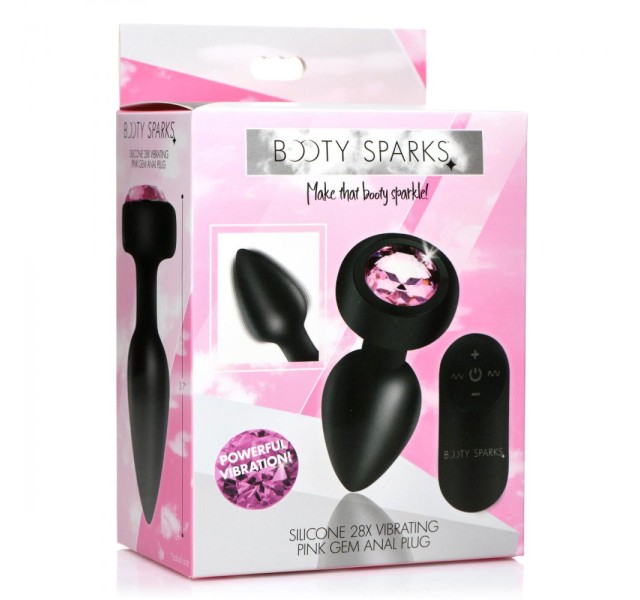 28x Silicone Vibrating Pink Gem Anal Plug With Remote - Small