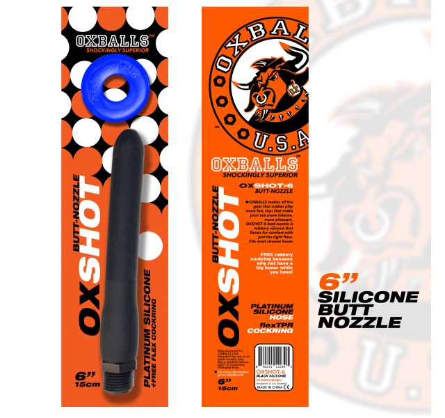Oxshot - Butt-Nozzle Shower Hose 6 Inch - Black Blue