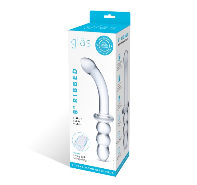 8 Inch Ribbed G-Spot Glass Dildo - Clear