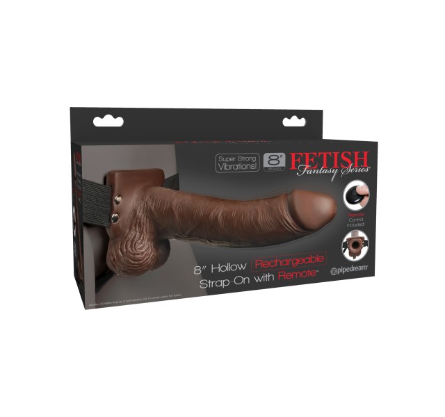 Fetish Fantasy Series 8 Inch Hollow Rechargeable Strap-on With Remote - Brown