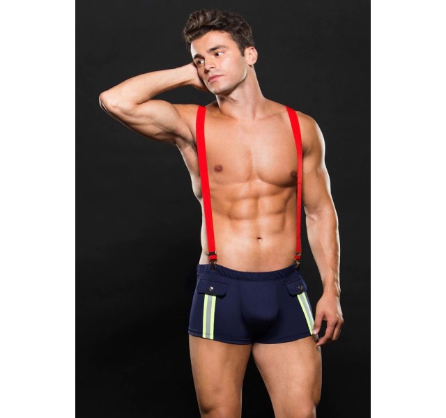 Fireman Bottom With Suspenders 2 Pc - Medium/large - Navy Blue/red