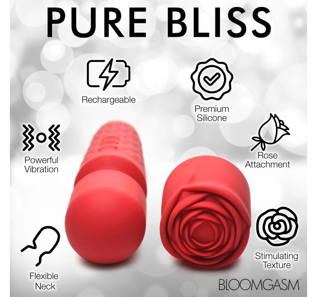 Pleasure Rose 10x Silicone Wand With Rose Attachment - Red