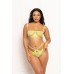 2 Pc Fishnet and Strappy Elastic Bra and Thong Set - One Size - Lime