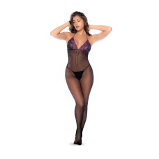 Whispered Lace Fishnet Bodystocking - Os - Black/purple