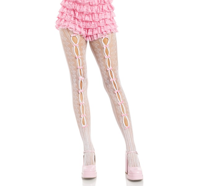 Sweetheart Striped Tights - Os - White/pink