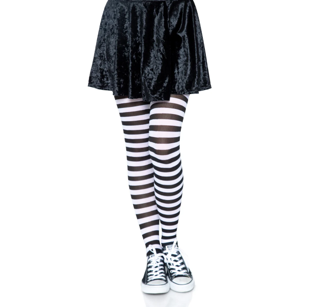 Nylon Striped Tights Black White Os