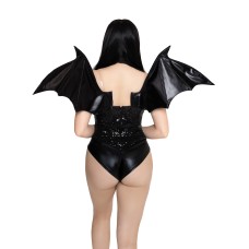Wet Look Strapless Bat Wings Black
