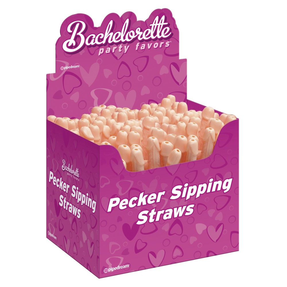 Bachelorette Party Favors - Pecker Sipping Straws - 144 Piece Display - Light