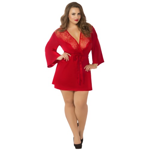 Satin & Eyelash Robe - Queen Size - Red Satin & Eyelash Robe - Queen Size - Red