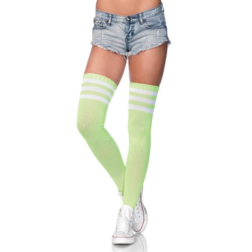 3 Stripes Athletic Ribbed Thigh Highs - One Size - Neon Green 3 Stripes Athletic Ribbed Thigh Highs - One Size - Neon Green