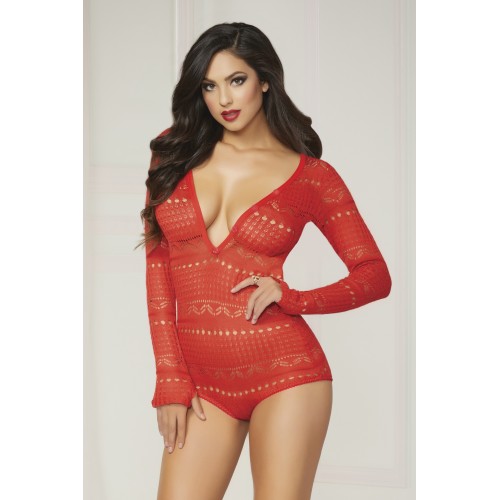 Knit Long Sleeve Romper - Small - Red Knit Long Sleeve Romper - Small - Red