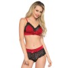 2 Pc. Lace Trimmed Spandex Bralette & Brazilian Back Boy Shorts - Small/ Medium - Red/ Black