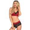 2 Pc. Lace Trimmed Spandex Bralette & Brazilian Back Boy Shorts - Small/ Medium - Red/ Black