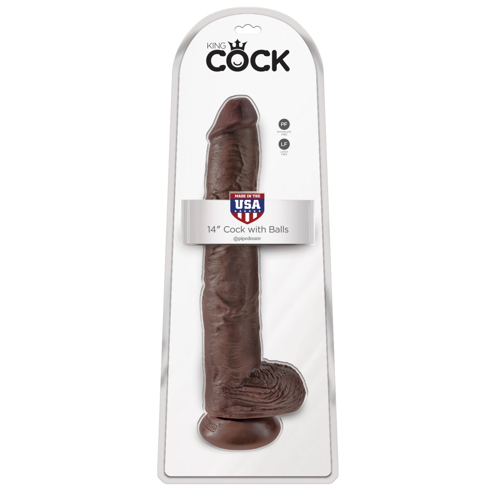 King Cock 14 Inch Cock With Balls - Brown