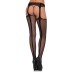 Faux Lace Up Dual Net Backseam Stockings with Attached Garterbelt - Black - One Size Faux Lace Up Dual Net Backseam Stockings with Attached Garterbelt - Black - One Size
