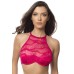 High Neck Bra With Diagonal Eyelash  Lace Panels - Large - Bright Rose