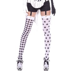 Diamond Design and Polka Dot Harlequin Thigh Hi - White / Black