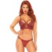 2 Pc Lace Bralette With Cage Strap O-Ring Bodice Detail and Matching G-String - Burgandy - Small/ Medium 2 Pc Lace Bralette With Cage Strap O-Ring Bodice Detail and Matching G-String - Burgandy - Small/ Medium