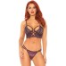 2 Pc Lace Bralette With Cage Strap O-Ring Bodice Detail and Matching G-String - Plum - Small/ Medium
