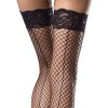 Stay Up Industrial Net Backseam Thigh Highs With Lace Top and Satin Bow Accent - One Size - Black