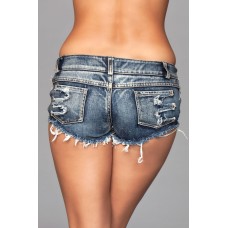 Medium Wash Denim Shorts With Distressed Details on Front and Back Pockets - Small Medium Wash Denim Shorts With Distressed Details on Front and Back Pockets - Small