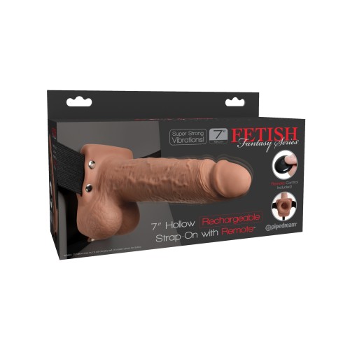 Fetish Fantasy Series 7 Inch Hollow Rechargeable Strap-on With Remote - Tan Fetish Fantasy Series 7 Inch Hollow Rechargeable Strap-on With Remote - Tan