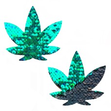 Ariel - Green to Black Flip Sequin Gold Dope Af Weed Leaf Pasties Ariel - Green to Black Flip Sequin Gold Dope Af Weed Leaf Pasties