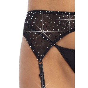 Rhinestone Garter Belt - One Size - Black