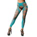 Side Straps Crotchless Leggings - One Size - Turquoise