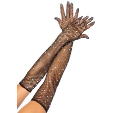 Rhinestone Fishnet Long Gloves - Black Rhinestone Fishnet Long Gloves - Black