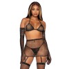 5 Pc Rhinestone Bikini Top G-String Garter Skirt, Gloves and Stockings - One Size - Black