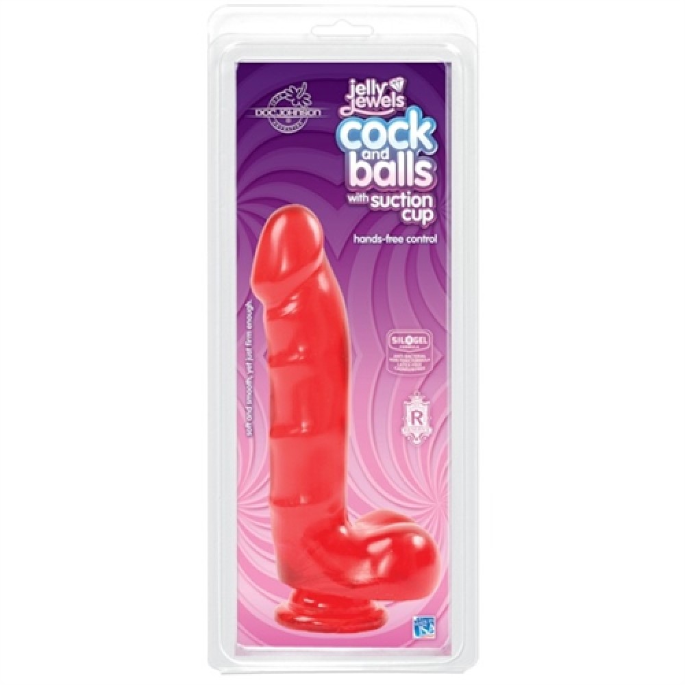 Jelly Jewels - Cock and Balls With Suction Cup - Red Jelly Jewels - Cock and Balls With Suction Cup - Red