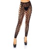 Footless Leopard Lace Crotchless Tights - Black