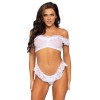 2 Pc. Lace Ruffle Crop Top and Thong Panty - One Size - White
