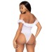 Lace Ruffle Snap Crotch Teddy - One Size - White