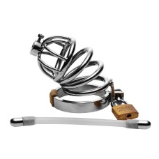 Stainless Steel Chastity Cage With Silicone  Urethral Plug
