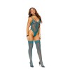 Crotchet Lace Teddy With Stockings - One Size - Dusky Jade
