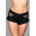 Denim Shorts With Fishnet Top Trimming and Fringe - Medium - Black Denim Shorts With Fishnet Top Trimming and Fringe - Medium - Black