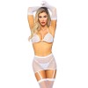 5 Pc Rhinestone Bikini Top G-String Garter Skirt, Gloves and Stockings - One Size - White