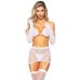5 Pc Rhinestone Bikini Top G-String Garter Skirt, Gloves and Stockings - One Size - White 5 Pc Rhinestone Bikini Top G-String Garter Skirt, Gloves and Stockings - One Size - White
