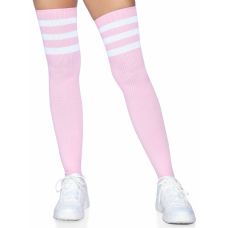 3 Stripes Athletic Ribbed Thigh Highs - One Size - Light Pink