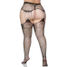 Industrial Net Stockings With Duchess Lace Top and Attached Multi Strand Garter Belt - 1x/2x - Black