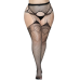 Industrial Net Stockings With Duchess Lace Top and Attached Multi Strand Garter Belt - 1x/2x - Black
