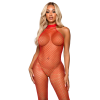 Industrial Net Racer Neck Backless Bodystocking - One Size - Red