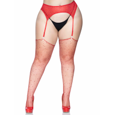 Rhinestone Fishnet Stockings - 1x/2x - Red Rhinestone Fishnet Stockings - 1x/2x - Red