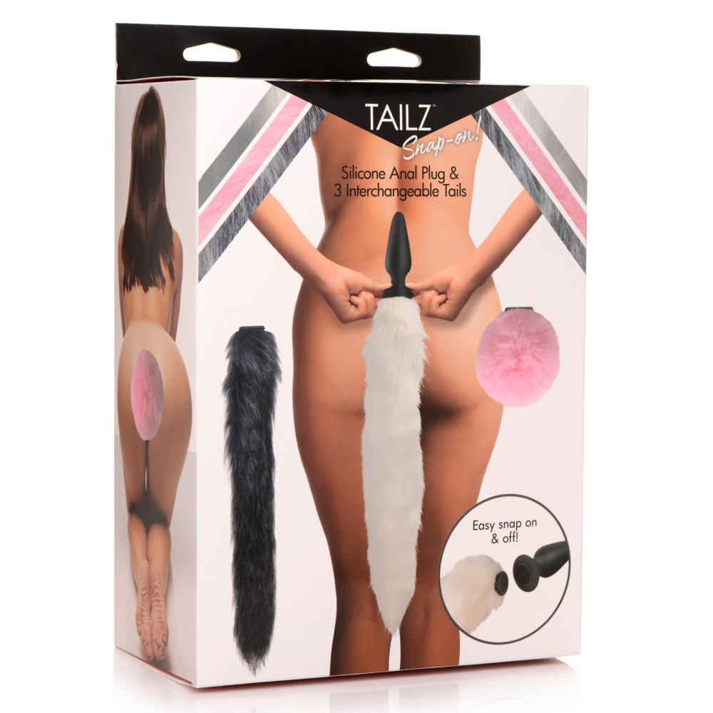 Snap-on Silicone Anal Plug and 3 Interchangeable Tails