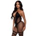 Opaque and Sheer Twist Halter Bodystocking - One Size - Black
