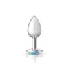 Clear Iridescent Round Gem Silver Metal Plug - Sm